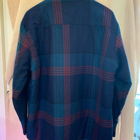 Navy and Burgundy Insulated Plaid Work Flannel Jacket - Picture 3 of 4